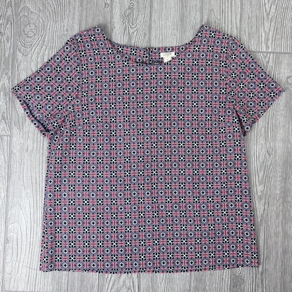 J. Crew Top Blouse Shirt Light Short Sleeve Geometric BOHO Coral Black Women's M